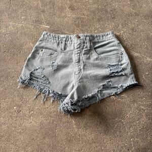 Distressed Vintage Cut Off Denim Jean Shorts Size S 26 Green Tomb Raider 2" ABE
